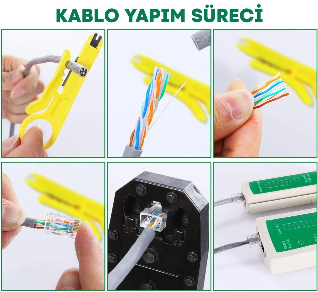 Powermaster PM-15953 RJ9-RJ11-RJ45 3'lü Penseli Kablo Test ve Onarım Seti İçerik