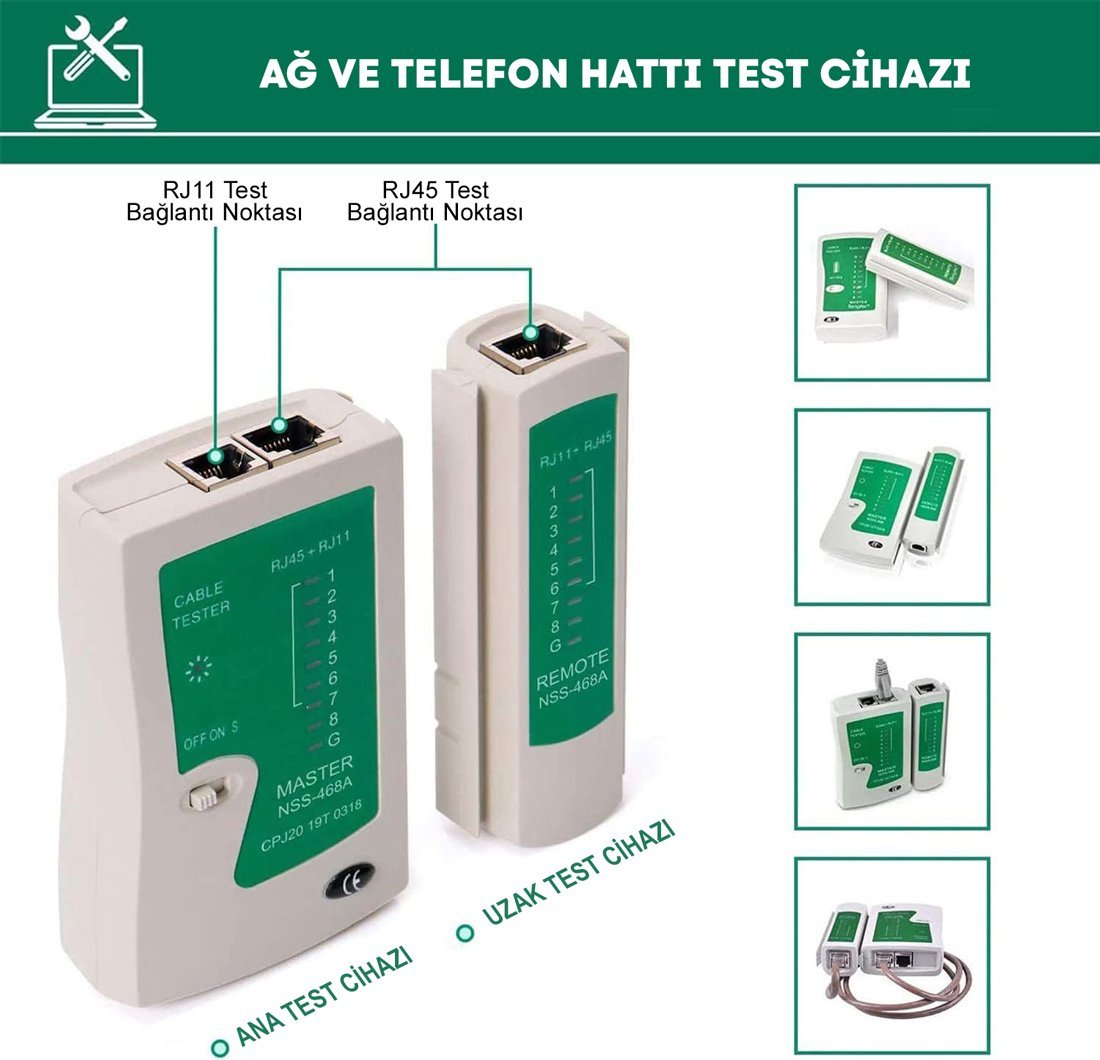 Powermaster PM-15953 RJ9-RJ11-RJ45 3'lü Penseli Kablo Test ve Onarım Seti İçerik