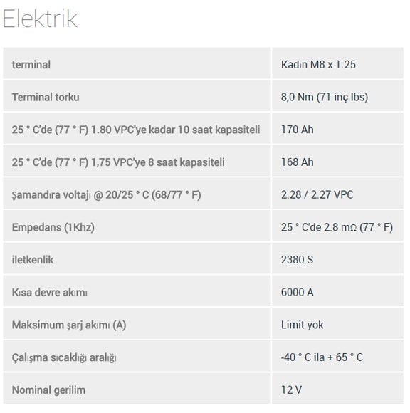 Northstar 12V 170AH Jel Tip Akü
