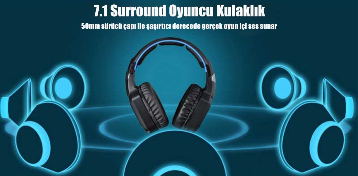 Hp H-320GS Mikrofonlu Işıklı 7.1 Surround Oyuncu Kulaklık