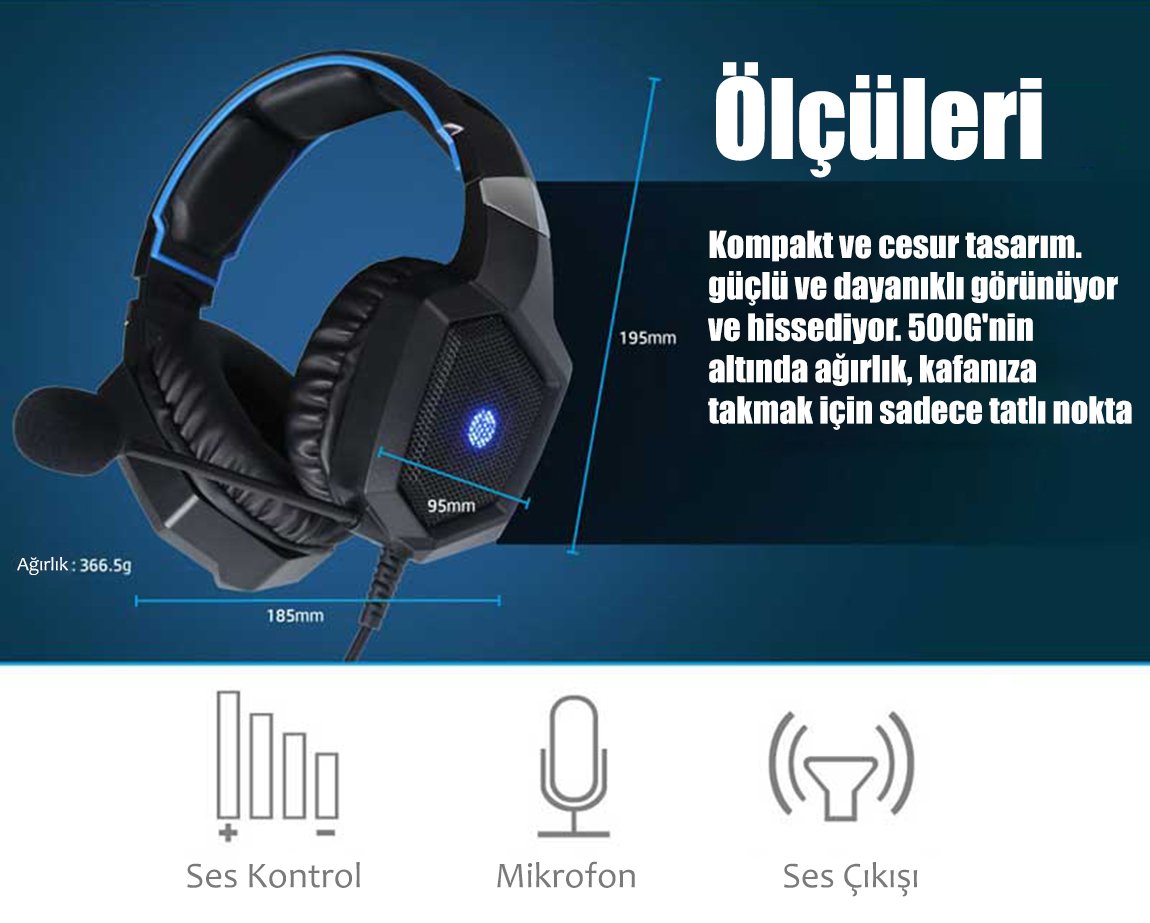 Hp H-320GS Mikrofonlu Işıklı 7.1 Surround Oyuncu Kulaklık