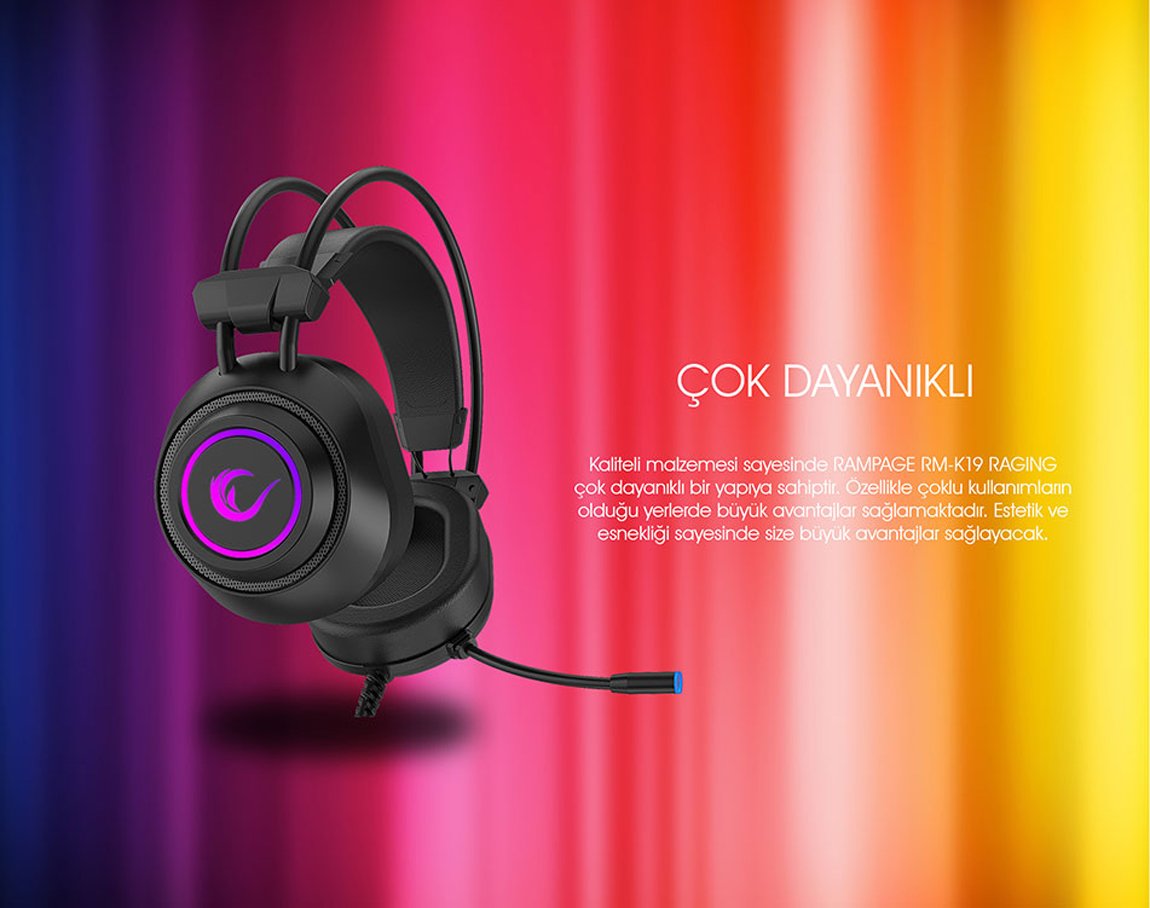  Rampage RM-K19 RAGING PLUS Siyah 7,1 Version RGB Ledli Gaming Oyuncu Mikrofonlu Kulaklık