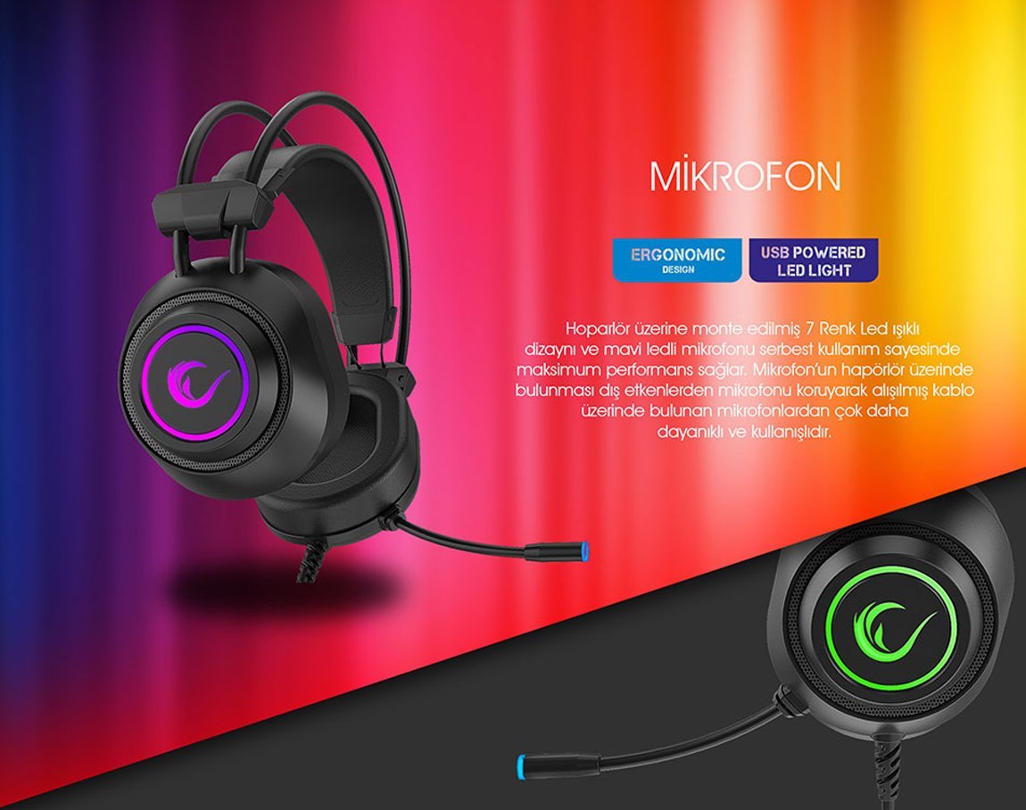  Rampage RM-K19 RAGING PLUS Siyah USB 7,1 RGB Ledli Gaming Oyuncu Mikrofonlu Kulaklık