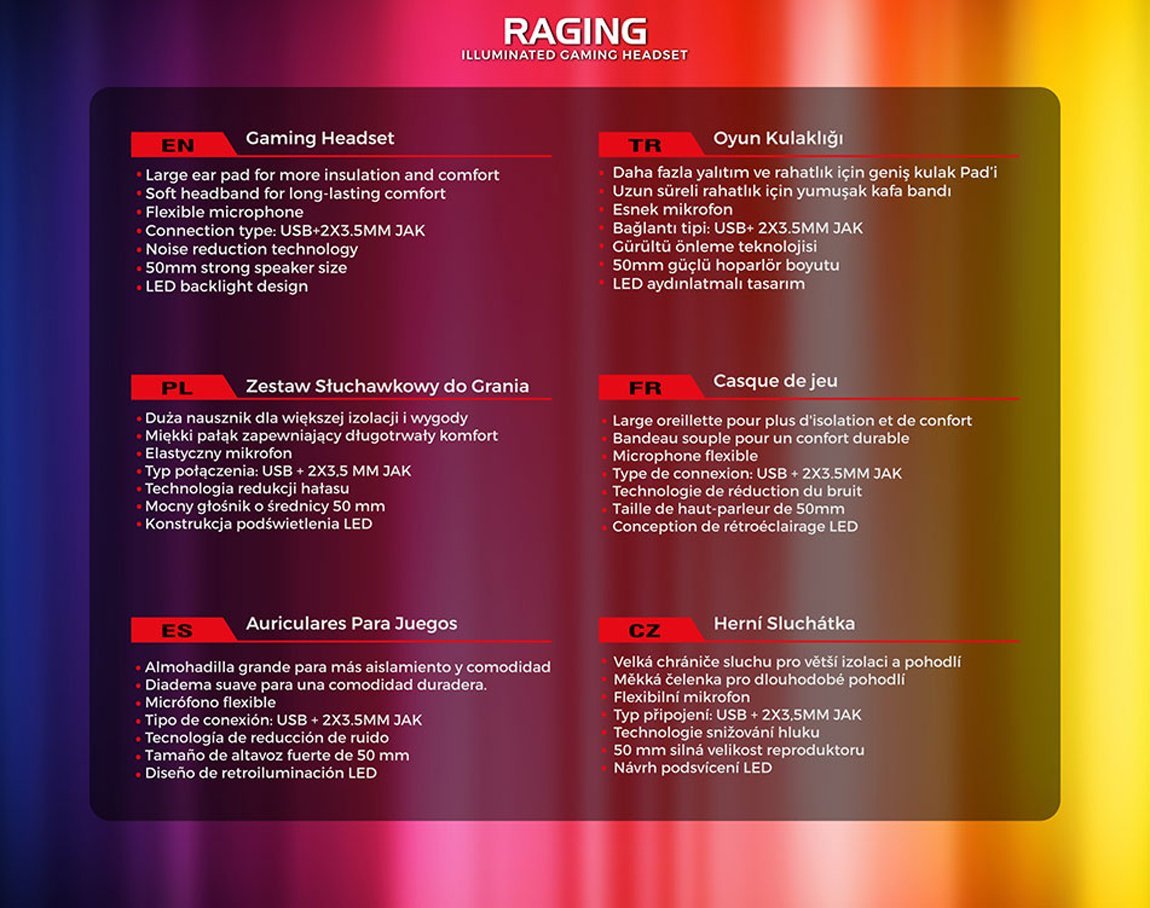  Rampage RM-K19 RAGING PLUS USB 7,1 Version RGB Ledli Oyuncu Mikrofonlu Kulaklık