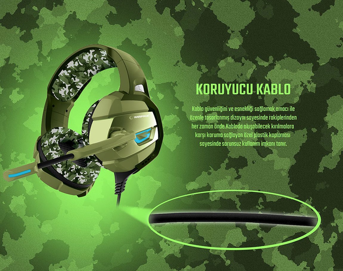  Rampage RM-K5 CAMUFLAJE Renkli 7.1 Surround Sound System USB Mikrofonlu Oyuncu Kulaklığı