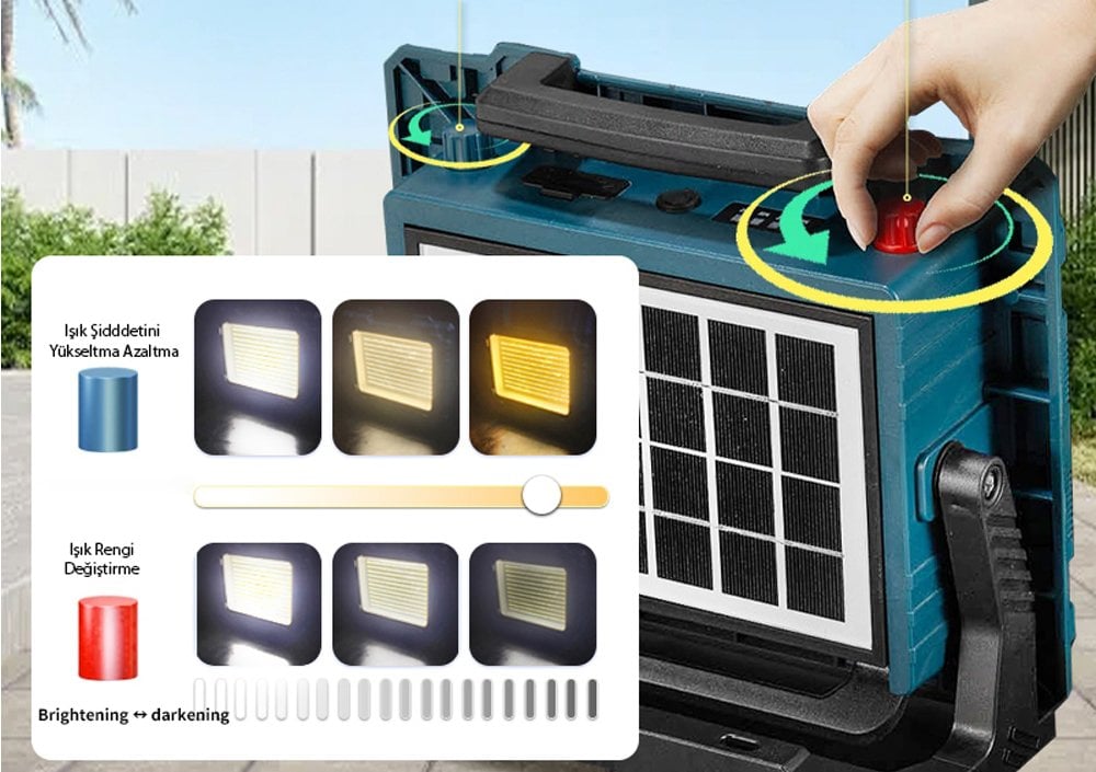 POWERMASTER W8109-1 Kamp Tipi 200 Watt Ledli Solar Aydınlatma / Acil Durum Lambası