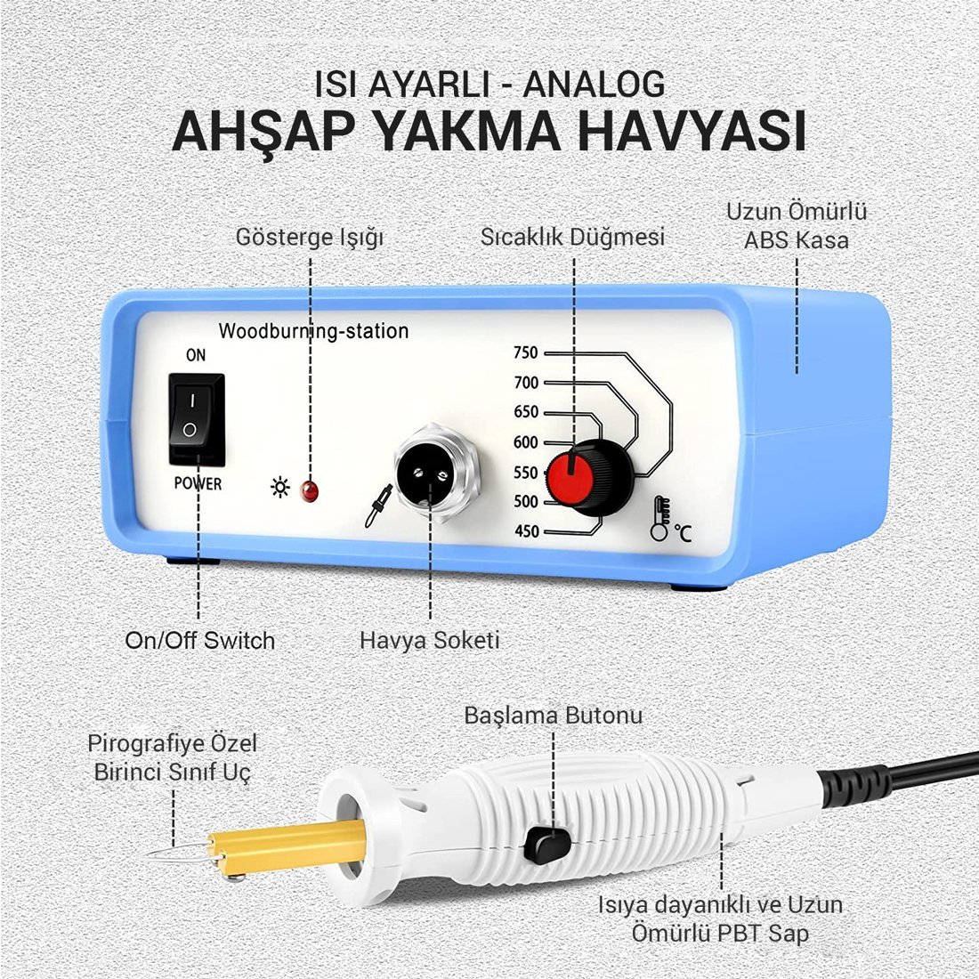 Powermaster PM-15903 Isı Ayarlı Analog Ahşap Yakma Hayvası İçerik