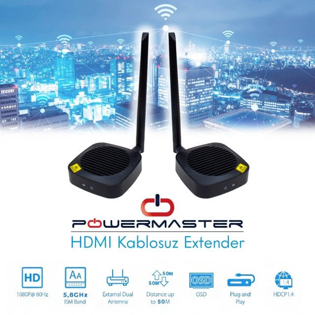 Powermaster 50 Metre HDMI Kablosuz Extender PM-19864