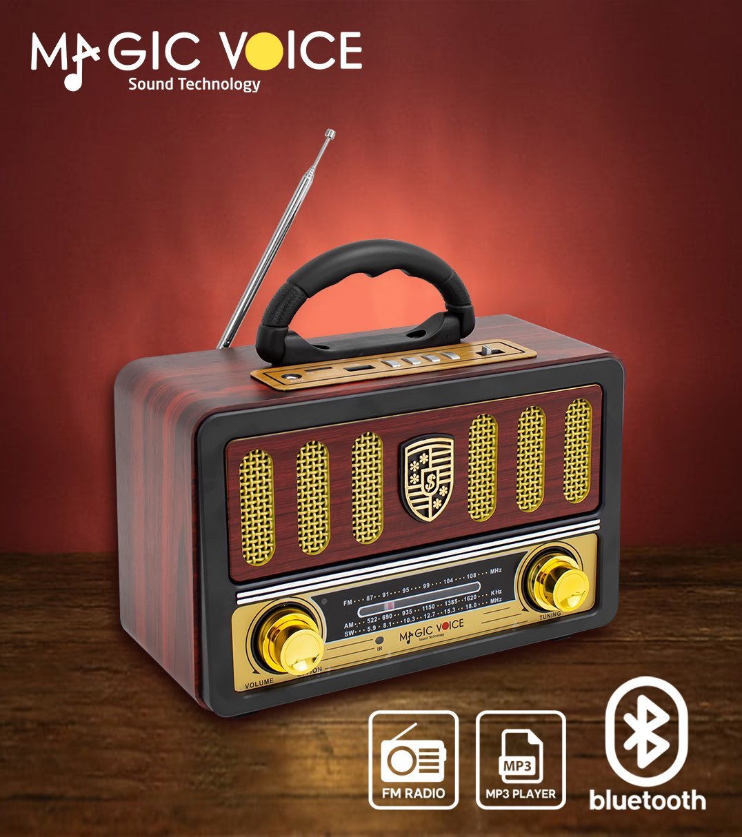 MAGICVOICE MV-114BT USB - SD - FM - Bluetooth Destekli Nostaljik Radyo