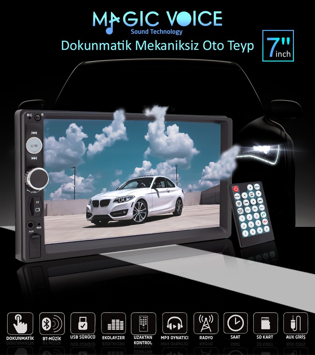 MAGICVOICE MV-5418 USB/SD/FM/AUX/Bluetooth 7 inç Dokunmatik Mekaniksiz Oto Teyp