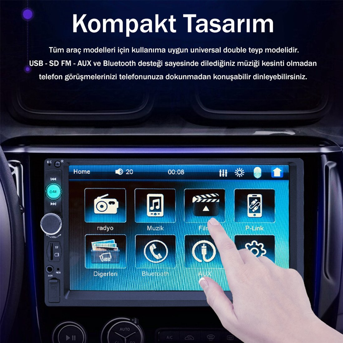 MAGICVOICE MV-5418 USB/SD/FM/AUX/Bluetooth 7 inç Dokunmatik Mekaniksiz Oto Teyp