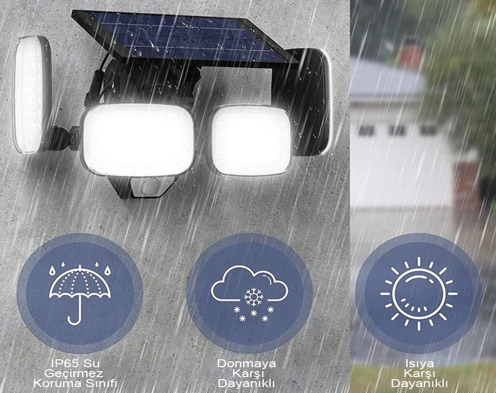 POWERMASTER 6 Volt - 3 Watt Solar Panelli Hareket Sensörlü 200 SMD Ledli Lamba PM-8048
