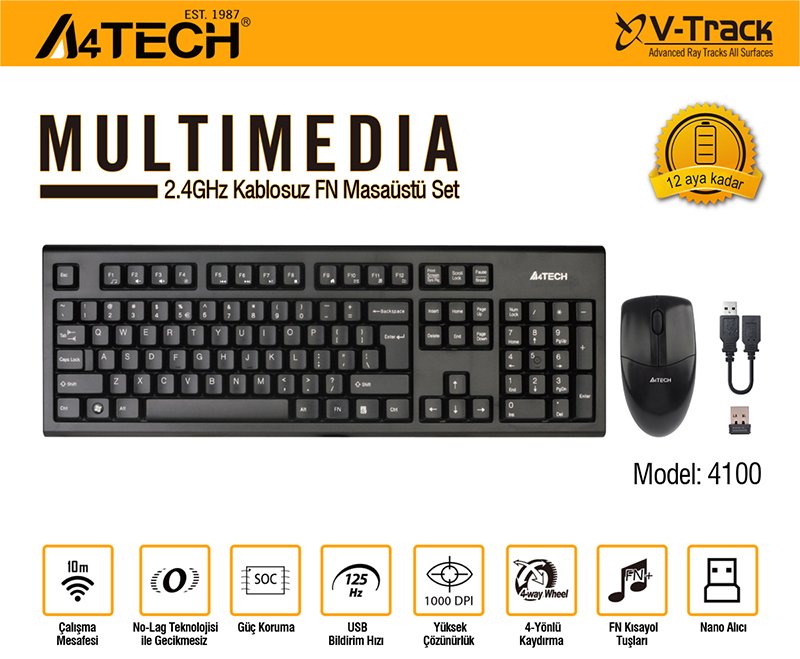 A4 Tech 4100 Klavye+Mouse Set