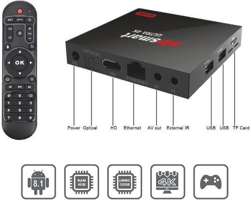 AlpSmart AS-560X2 4K 9.0 Android 4GB DDR3 Ram Dahili Wifi IP TV Box