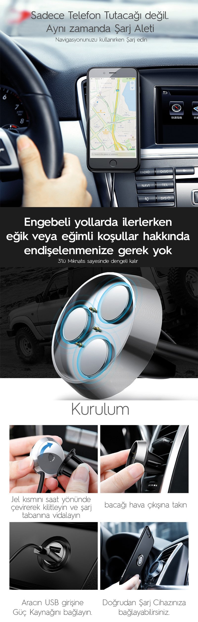 Baseus araç içi şarjlı kılıf