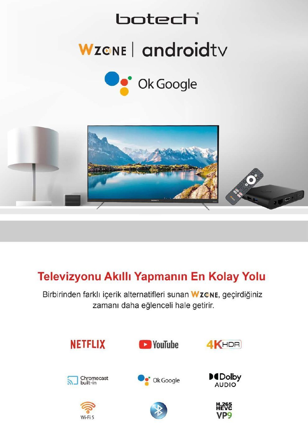 Botech Wzone S905X3 İşlemci 2 GB DDR3 Ram 8 GB Dahili Hafıza 4K Android 10 IP TV Box