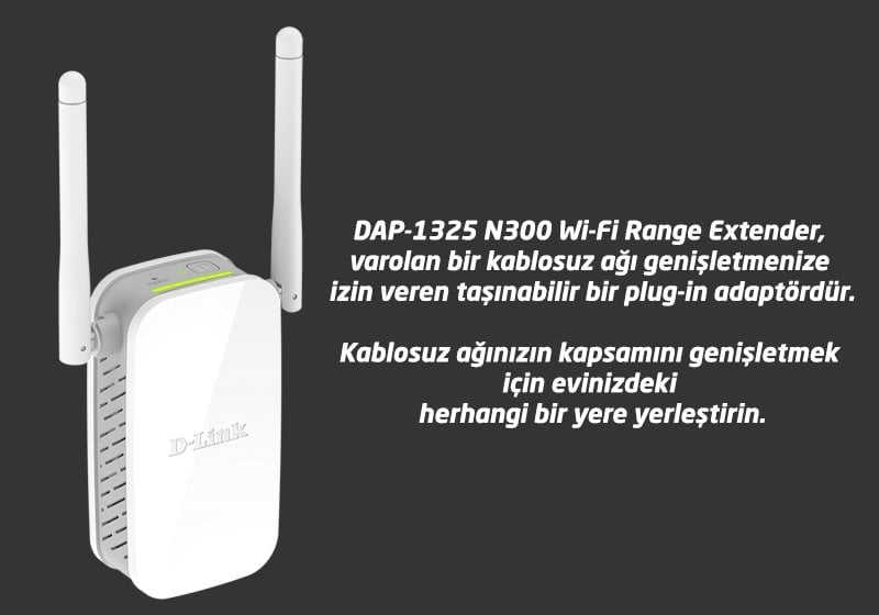 D-Link DAP-1325-A1A N300 300 Mbps Çift Antenli Menzil Genişletici Repeater
