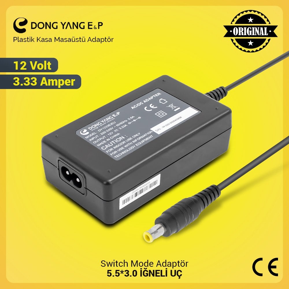 Dong Yang 12 Volt 3.33 Amper Plastik Kasa Adaptör 5.5x3.0 Uç
