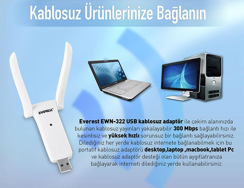 Everest EWN-322 300 Mbps Usb Kablosuz Wireless Adaptör