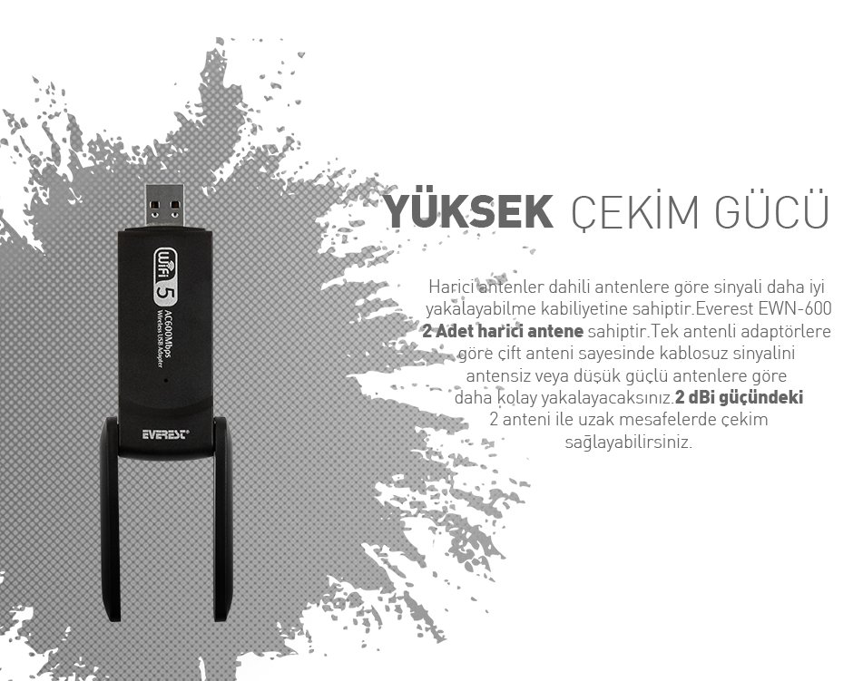 Everest EWN-600 600 Mbps 1T1R 2.4 Ghz – 5 Ghz Wifi Usb Kablosuz Adaptör