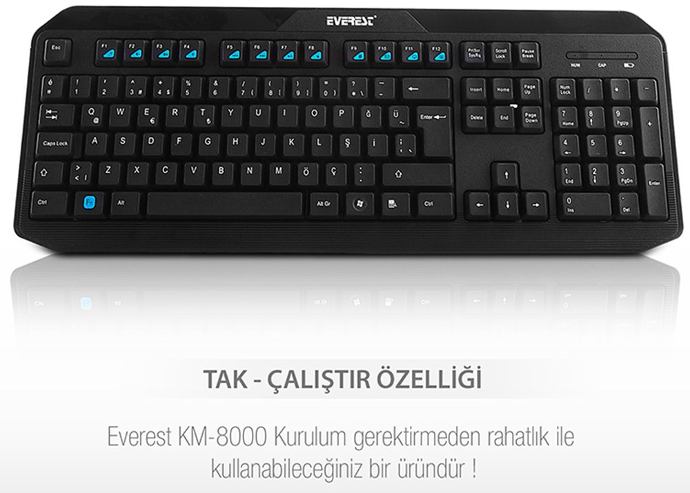 Everest KM-8000 Kablosuz Multimedia Q Klavye-Mouse Set