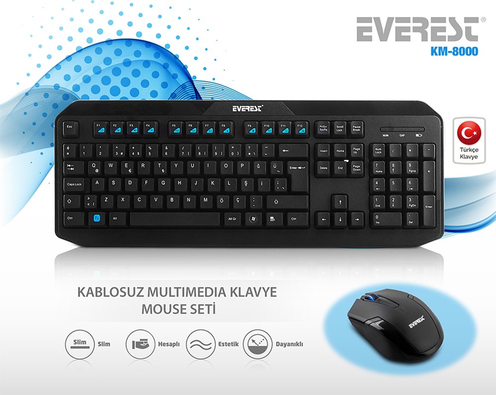 Everest KM-8000 Kablosuz Multimedia Q Klavye-Mouse Set