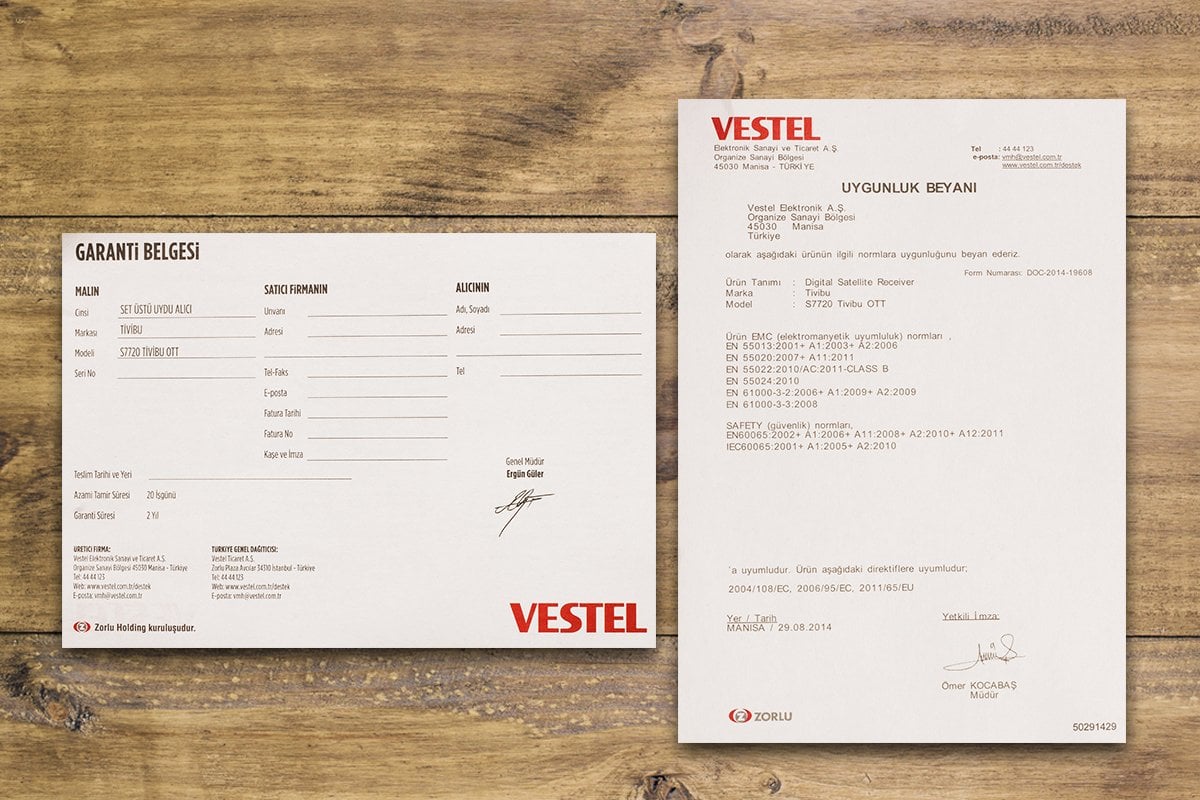 Garanti ve Uyumluluk Belgesi Vestel