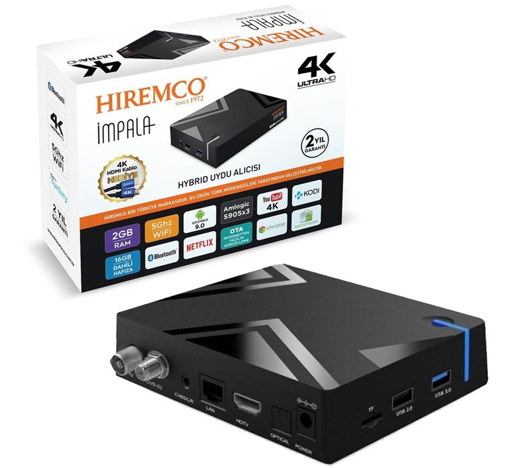 Hiremco İmpala S905W 2GB DDR RAM 16GB Rom 4K Ultra HD Mini Hybrid Android IP TV Box