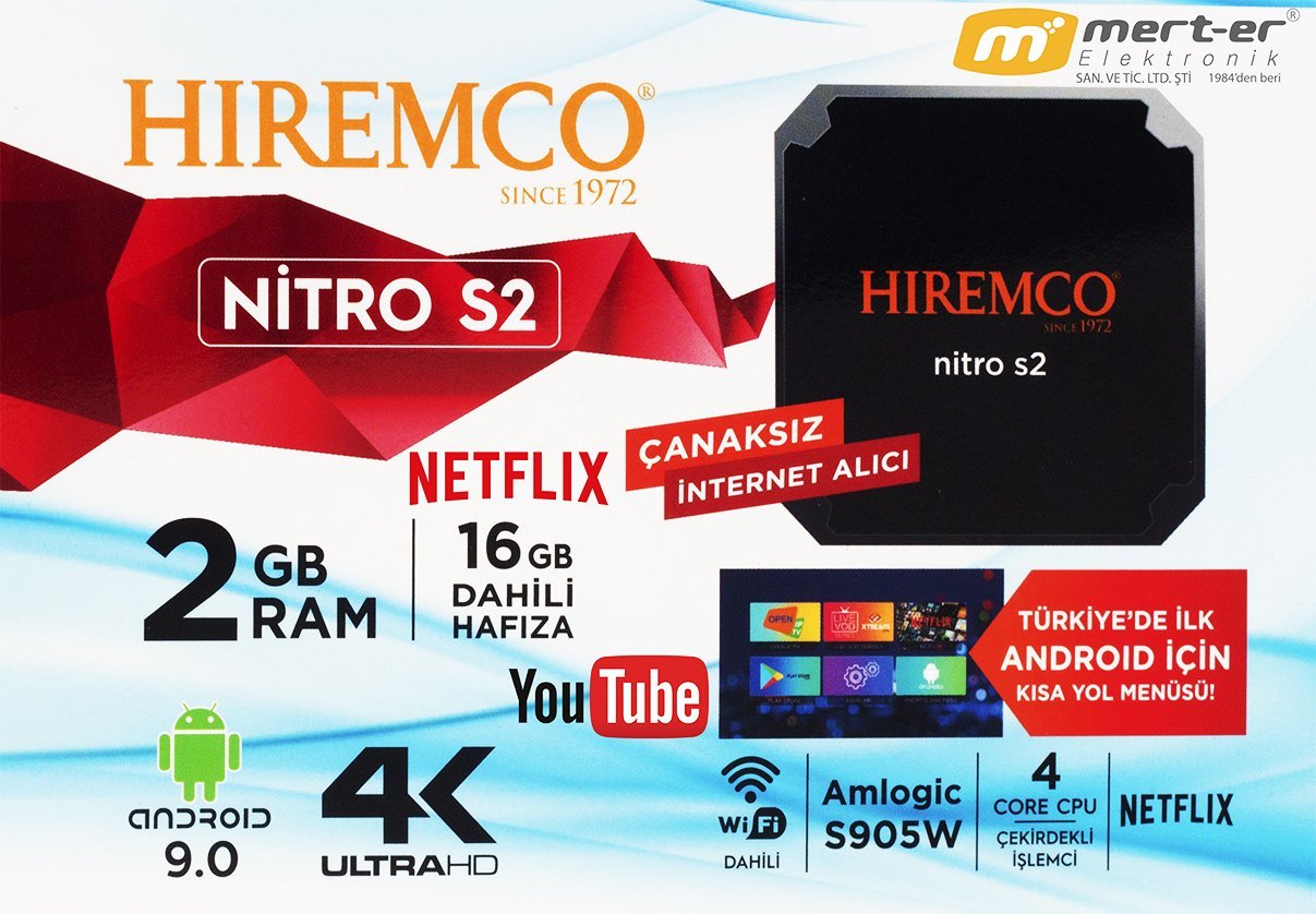 Hiremco Nitro S2 9.0 Android Box 2GB DDR3 Ram 16GB Hafıza Netflix Uydu Alıcısı