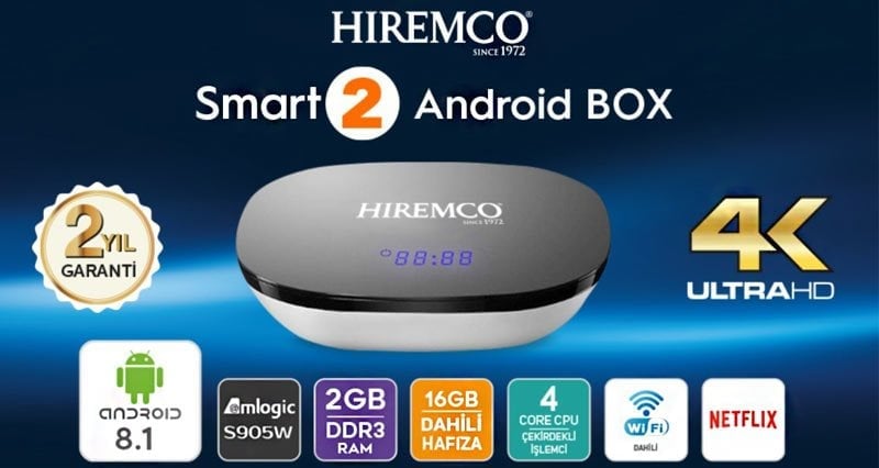 Hiremco Smart 2 4K 8.1 Android Box 2GB DDR3 Ram Wifi Netflix Uydu Alıcısı