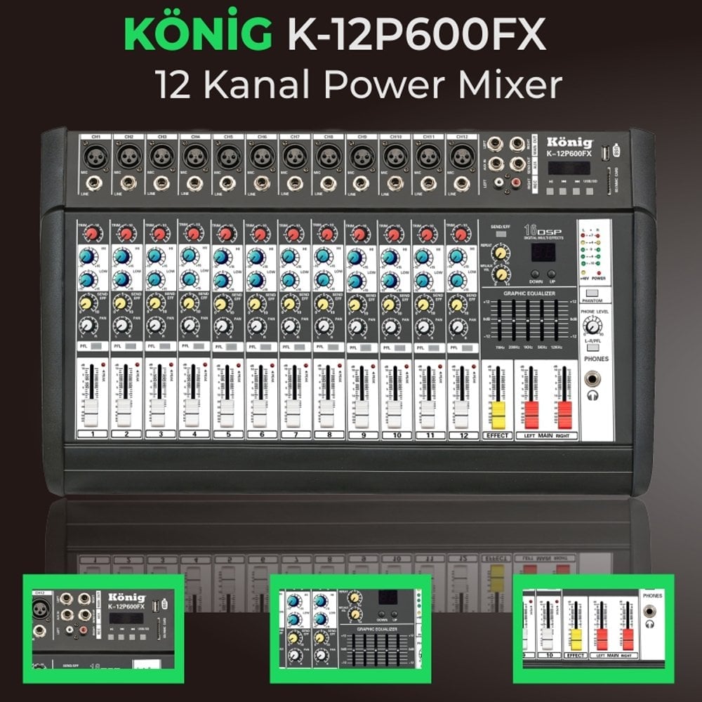 König K-12P 600FX 2x300 Watt 12 Kanal Power Mixer