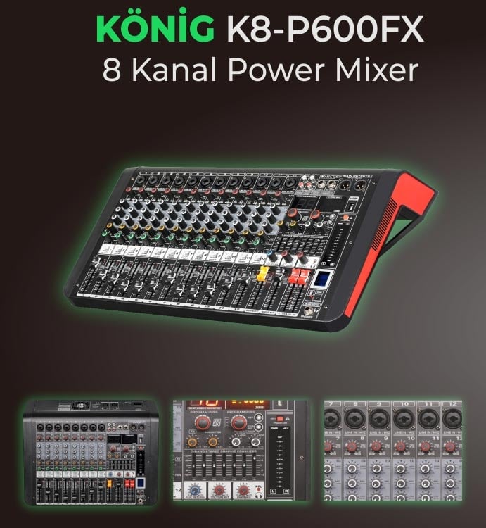 >König K-8 P600FX USB-SD-Bluetooth 8 Kanal 2x300W Power Mixer