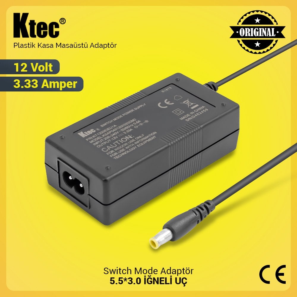 Ktec 12 Volt 3.33 Amper Plastik Kasa Adaptör 5.5x3.0 Uç