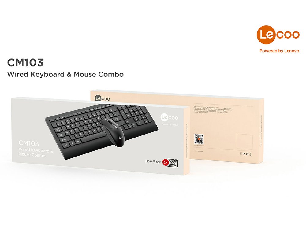 Lenovo Lecoo CM103 USB Kablolu Q Klavye - Mouse Set Siyah