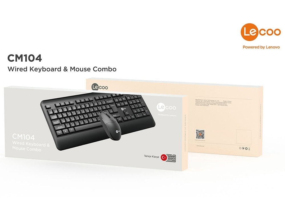 Lenovo Lecoo CM104 USB Kablolu Q Klavye - Mouse Set Siyah