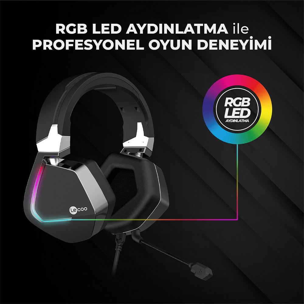 Lenovo Lecoo HT402 USB 7.1 Surround Kulak Üstü RGB Led Aydınlatmalı Kablolu Gaming Oyuncu Kulaklık