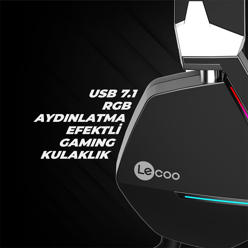 Lenovo Lecoo HT402 USB 7.1 Surround Kulak Üstü RGB Led Aydınlatmalı Kablolu Gaming Oyuncu Kulaklık