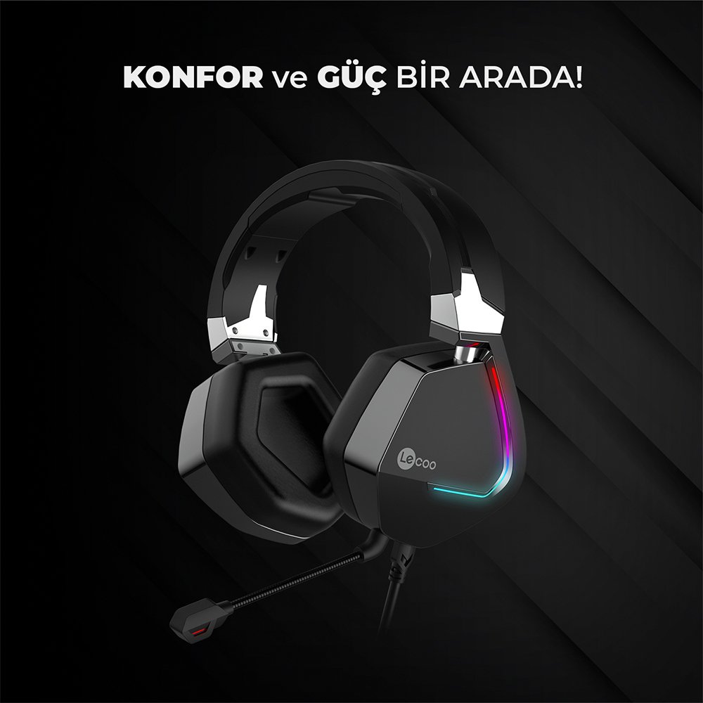 Lenovo Lecoo HT402 USB 7.1 Surround Kulak Üstü RGB Led Aydınlatmalı Kablolu Gaming Oyuncu Kulaklık