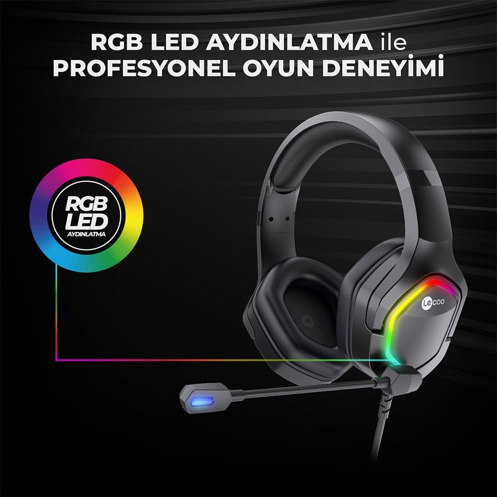 Lenovo Lecoo HT403 USB 2.0 Kulak Üstü RGB Led Aydınlatmalı Kablolu Gaming Oyuncu Kulaklık