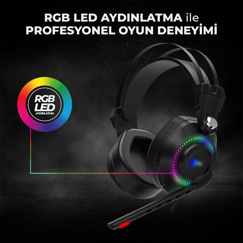 Lenovo Lecoo HT405 Kulak Üstü RGB Led Aydınlatma Kablolu Gaming Oyuncu Kulaklık