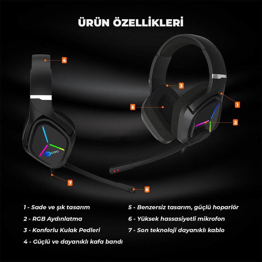 enovo Lecoo HT406 Kulak Üstü RGB Led Aydınlatma Kablolu Gaming Oyuncu Kulaklık
