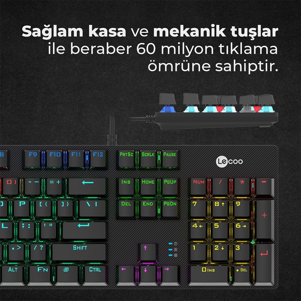 Lenovo Lecoo KG1101 RGB Led Aydınlatmalı Gaming Oyuncu Klavye