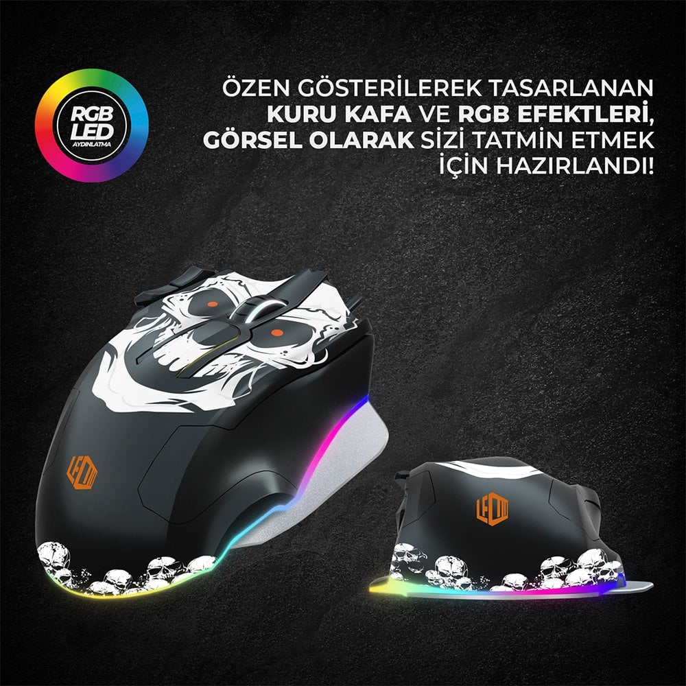Lenovo Lecoo MG1102 8200 DPI 10 Makro Tuşlu Kablolu RGB Ledli Gaming Mouse + Mousepad