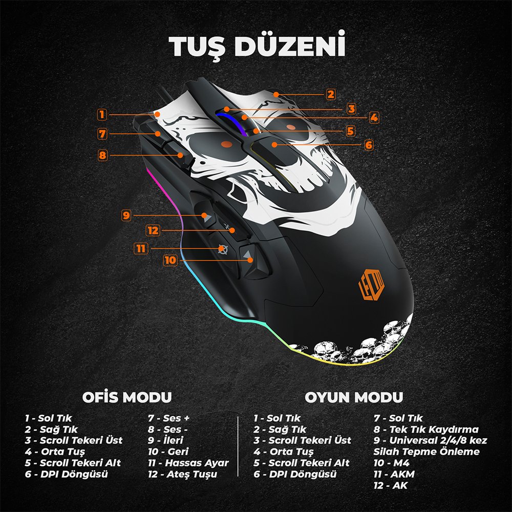 Lenovo Lecoo MG1102 8200 DPI 10 Makro Tuşlu Kablolu RGB Ledli Gaming Mouse + Mousepad