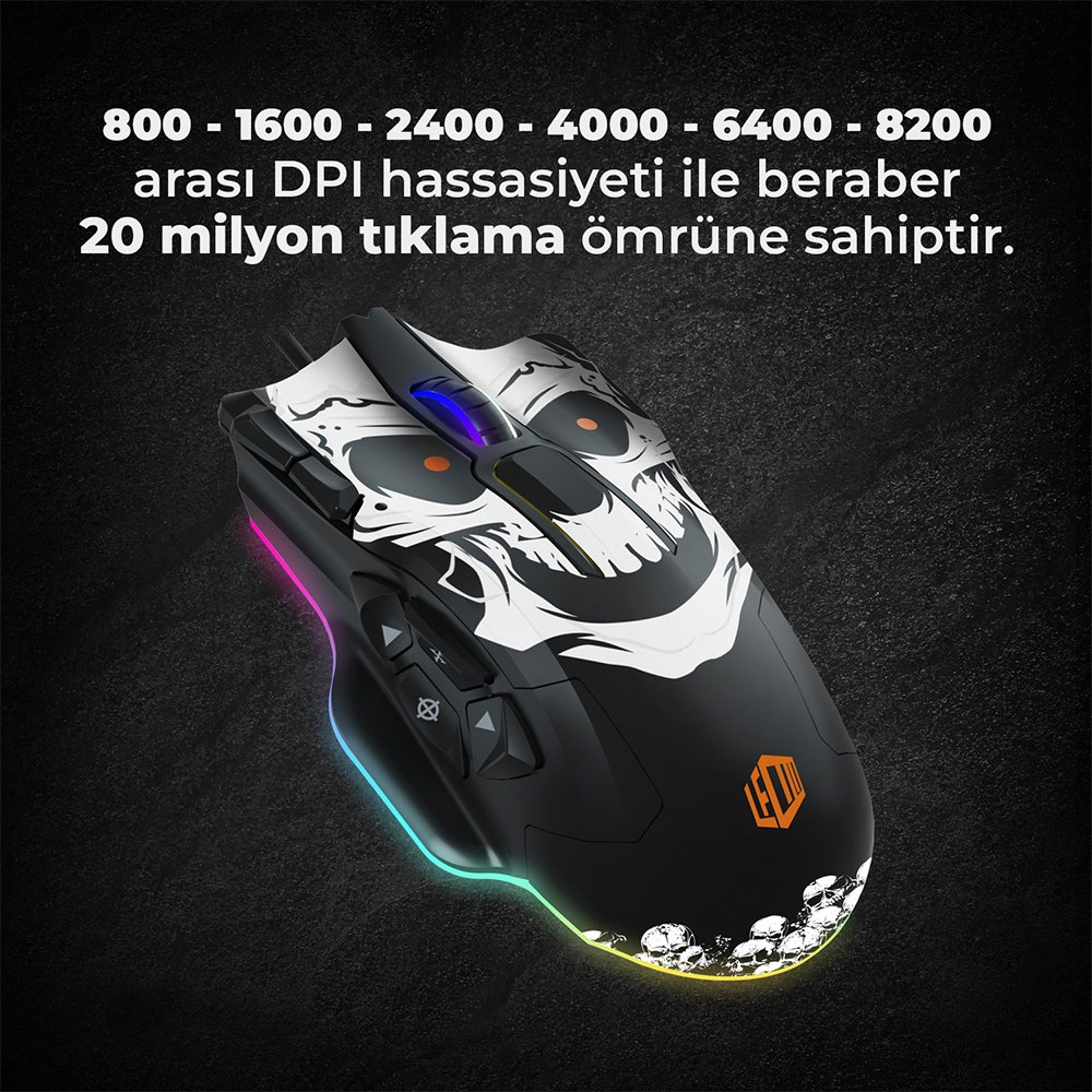 Lenovo Lecoo MG1102 8200 DPI 10 Makro Tuşlu Kablolu RGB Ledli Gaming Mouse + Mousepad