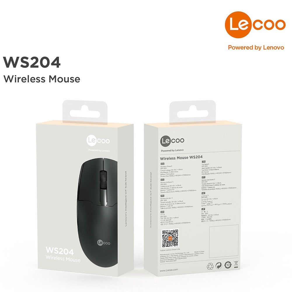 Lenovo Lecoo WS204 1200 DPI 3 Tuşlu Kablosuz Mouse Siyah