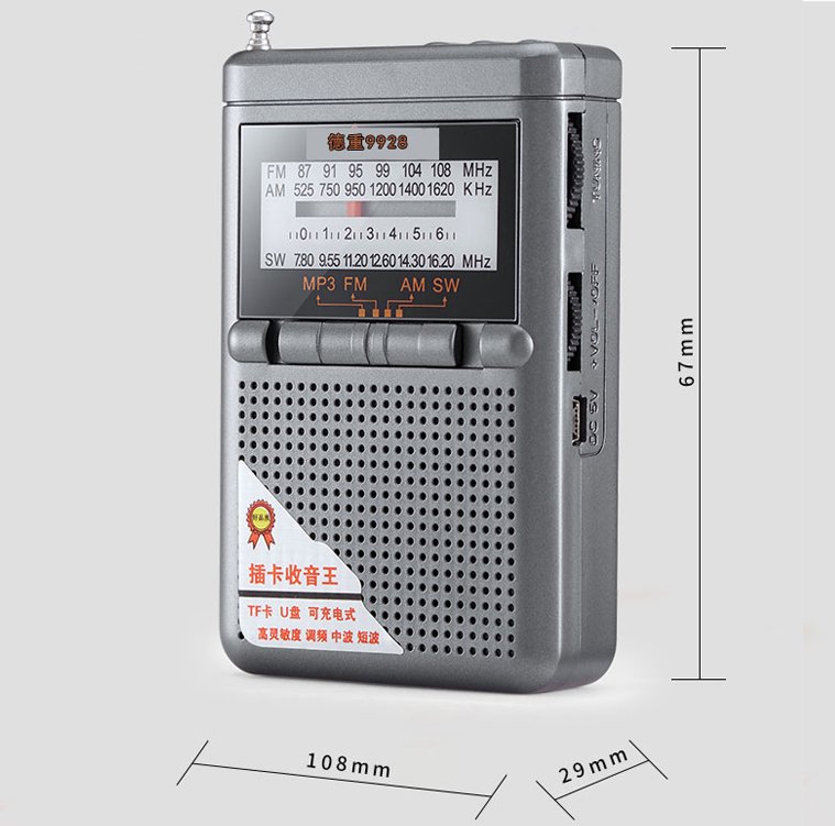 Magicvoice D-9928 Mini USB-SD Destekli FM-AM-SW 3 Bant Analog Radyo