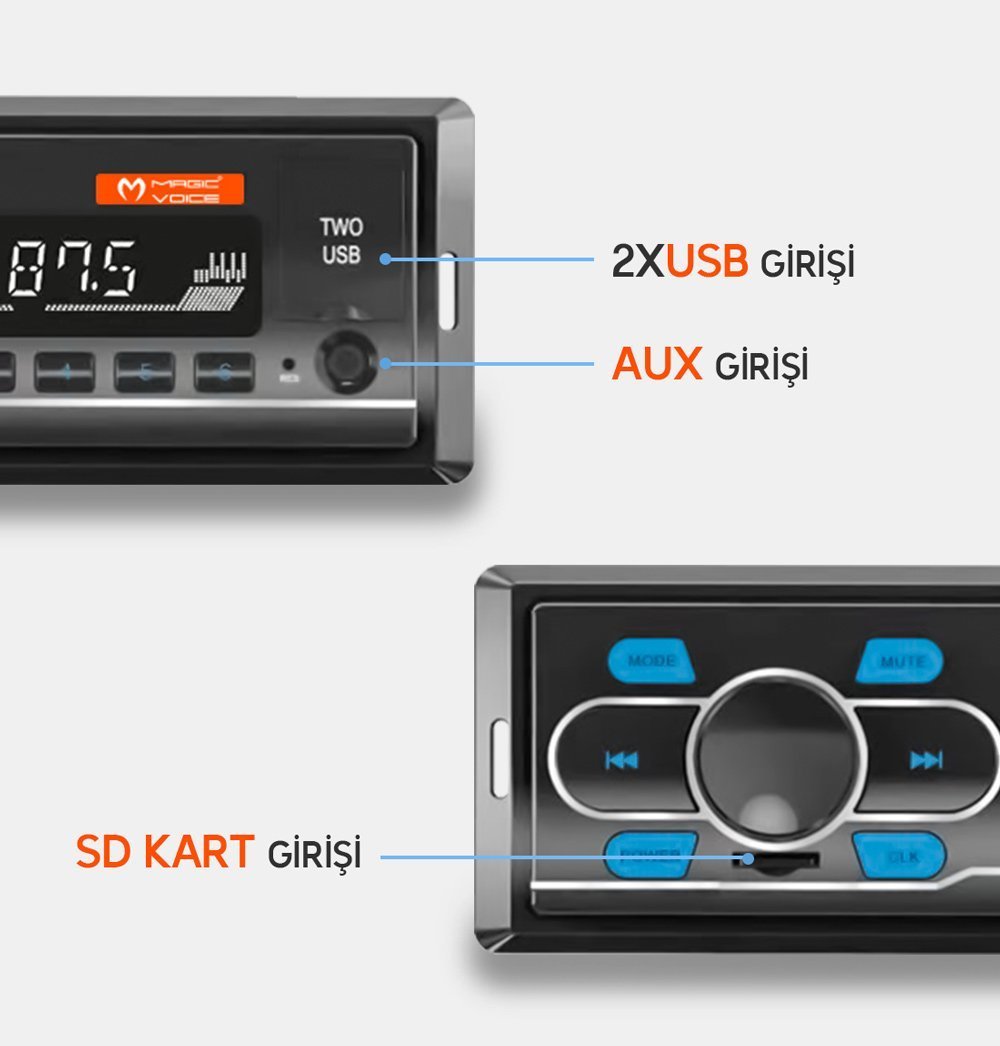 Magicvoice MV-5414 USB/SD/FM/AUX/BLUETOOTH Mekaniksiz Oto Teyp