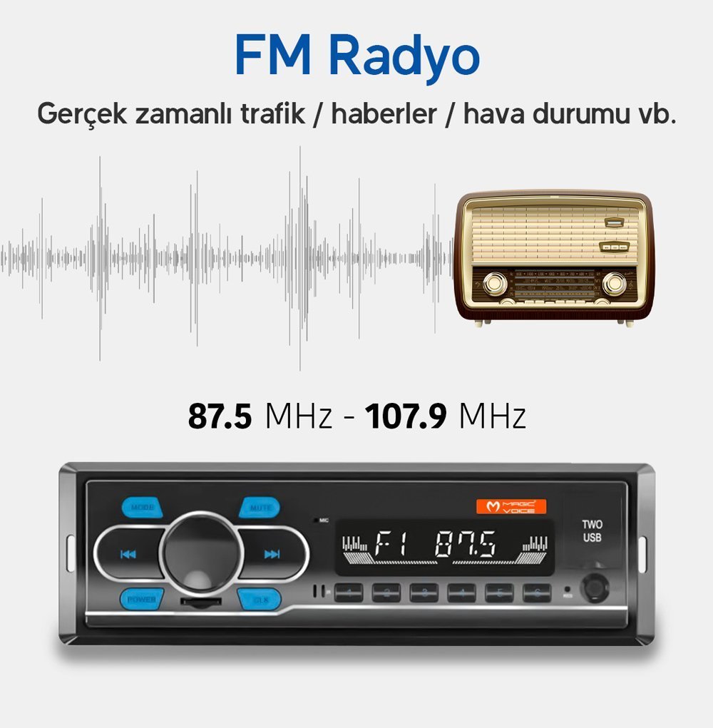Magicvoice MV-5414 USB/SD/FM/AUX/BLUETOOTH Mekaniksiz Oto Teyp
