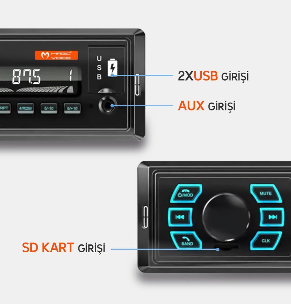Magicvoice MV-5415 USB/SD/FM/AUX/BLUETOOTH Mekaniksiz Oto Teyp